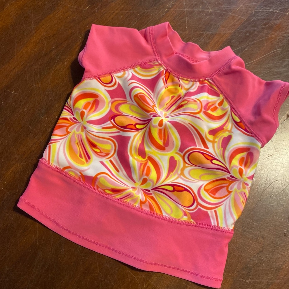 Kids Pink Floral Rash Guard Swim Top